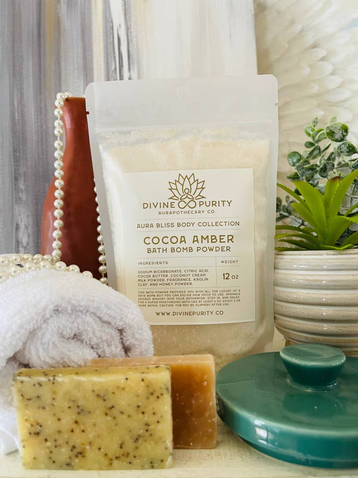 Cocoa Amber Bath Bomb Powder for wholesale by Divine Purity Aurapothecary, LLC