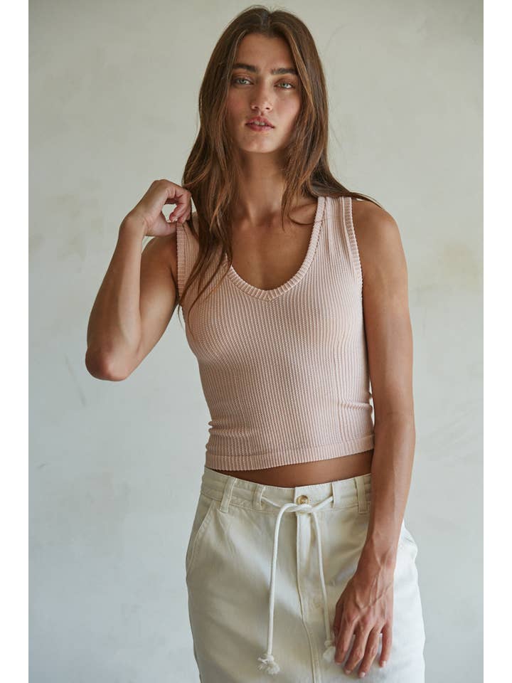By Together - Wholesale Tank Top - Women's - S1233N | Seamless Knit Nylon Spandex Ribbed V-Neck Tank