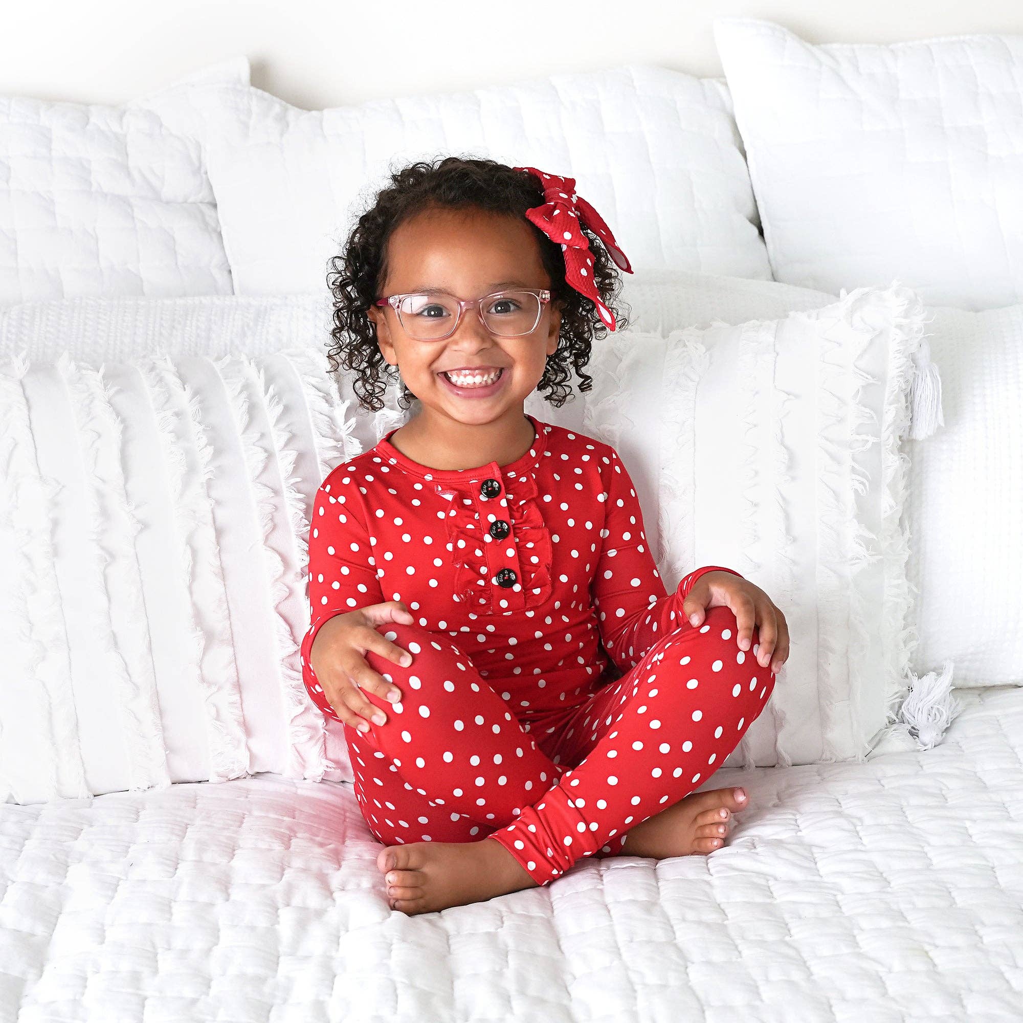 Gigi and Max - Wholesale Sleepwear Set - Kids - Ruby Dot Ruffle Two Piece Christmas Pajamas Holiday Matching6
