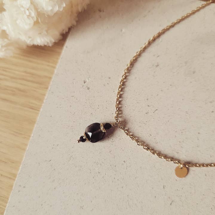 Colar - Benjamine - quartzo fumado por atacado de Lili GINKGO