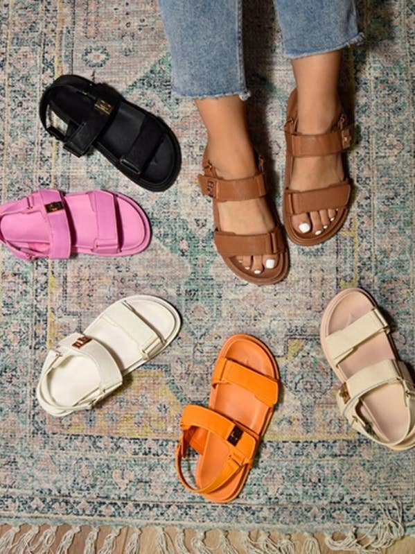 MAYARA-07 METALLIC HARDWARE DECOR DOUBLE VELCRO STRAP SANDAL for wholesale by CCOCCI