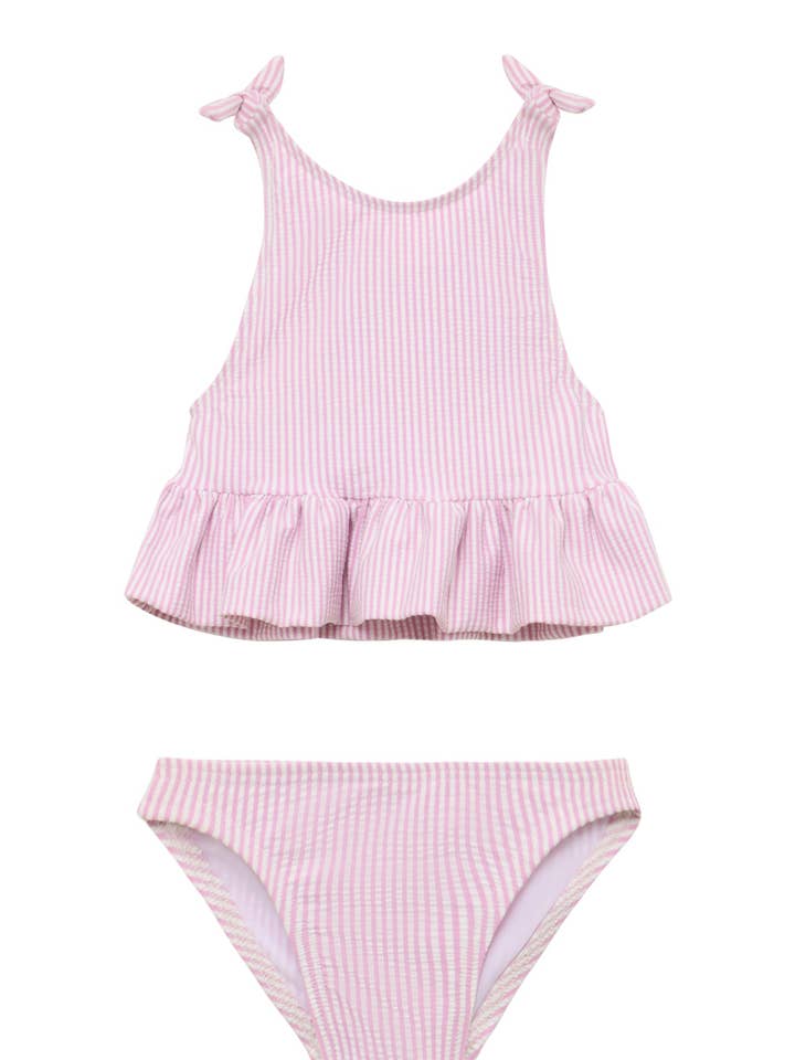 Costume da bagno due pezzi bambina a righe lilla | GUIMAUVE 2P per la vendita all'ingrosso da parte di Lison Paris