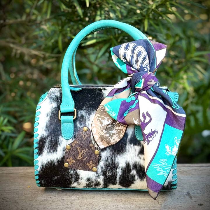 Upcycled LV Cowhide Turquoise Leather Speedy Bag Western for wholesale by Southern Junkie Gypsy Boutique