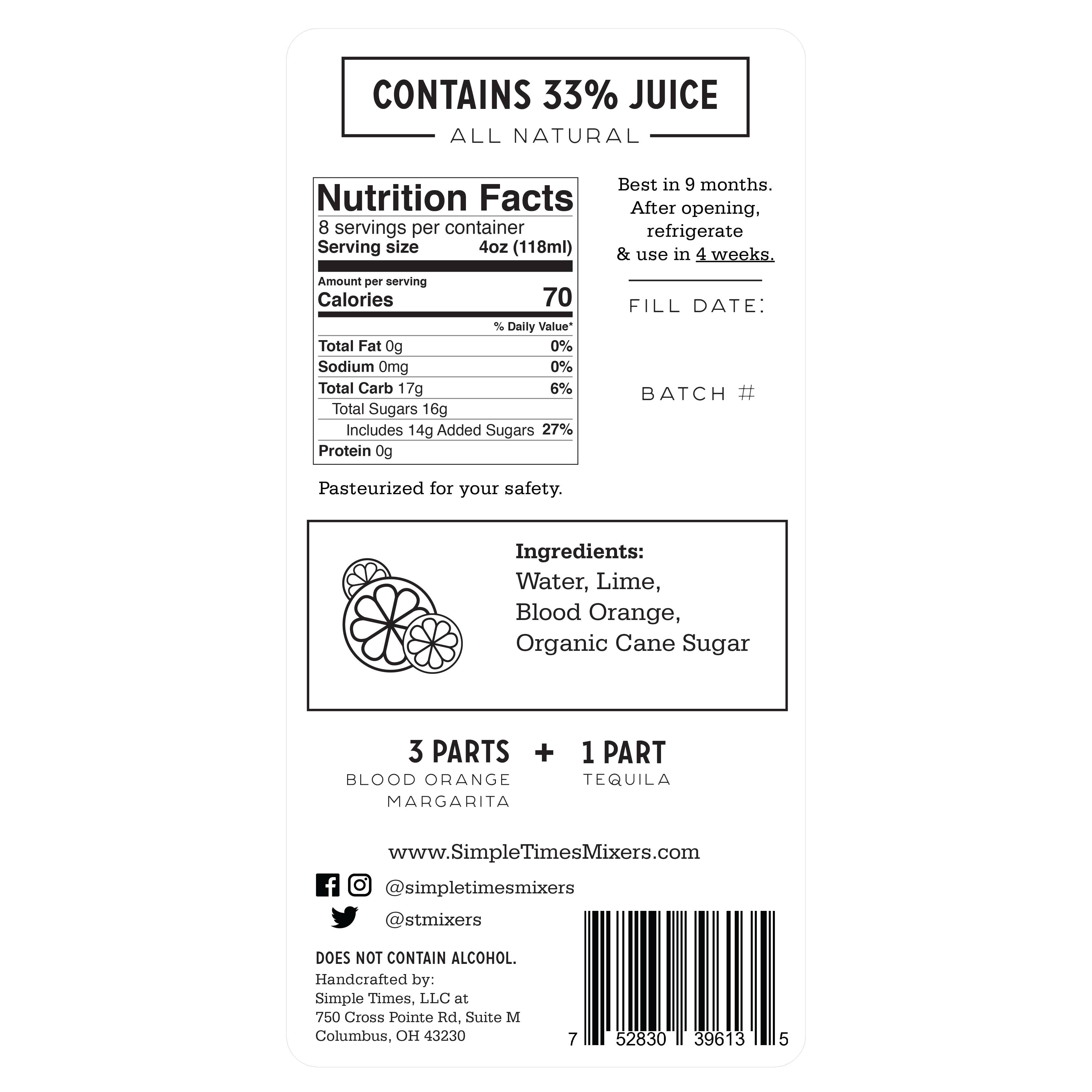 Simple Times Mixers - Wholesale Cocktail Mix/Syrup - Blood Orange Margarita | All Natural Cocktail Mixer4