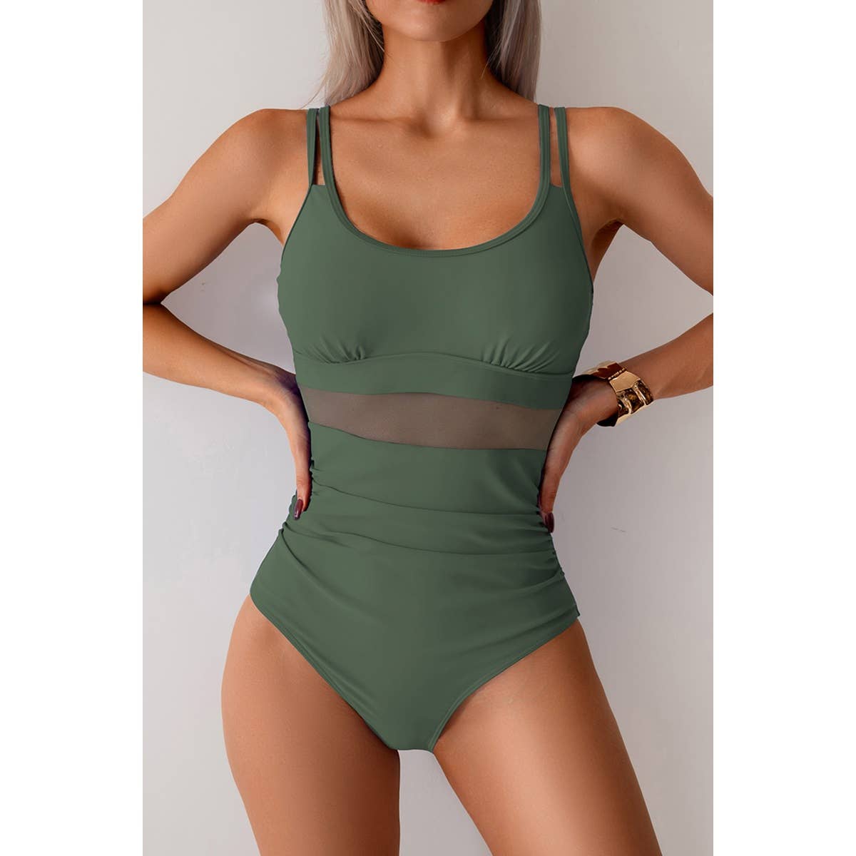 Supreme Fashion - Wholesale One Piece Swimsuit - Women's - Solid Square Beck Double Strap Mesh Swimsuit10