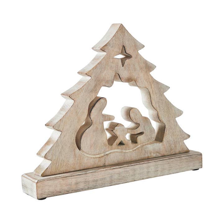VHC Brands - Wholesale Decorative Tabletop Object - Manger Nativity Scene Wooden Figurine 11x9x23