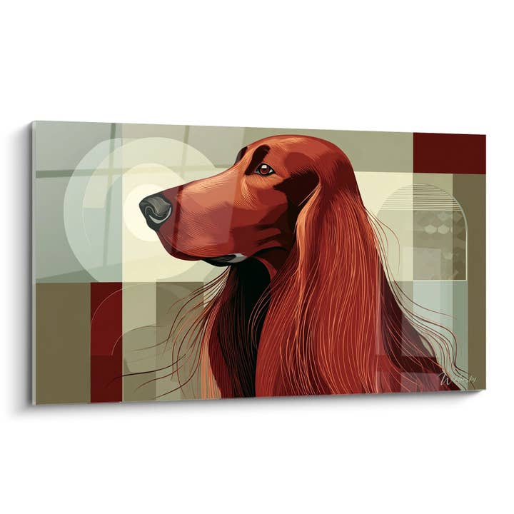 Red Long-Haired Dog Painting in Geometric Composition - Artistic Portrait - Irish Setter Edition for wholesale by Walensky