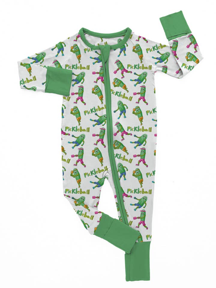 Ducky Dreams - Wholesale Sleepsuit - Baby - PICKLEBALL BAMBOO CONVERTIBLE ZIP ROMPER