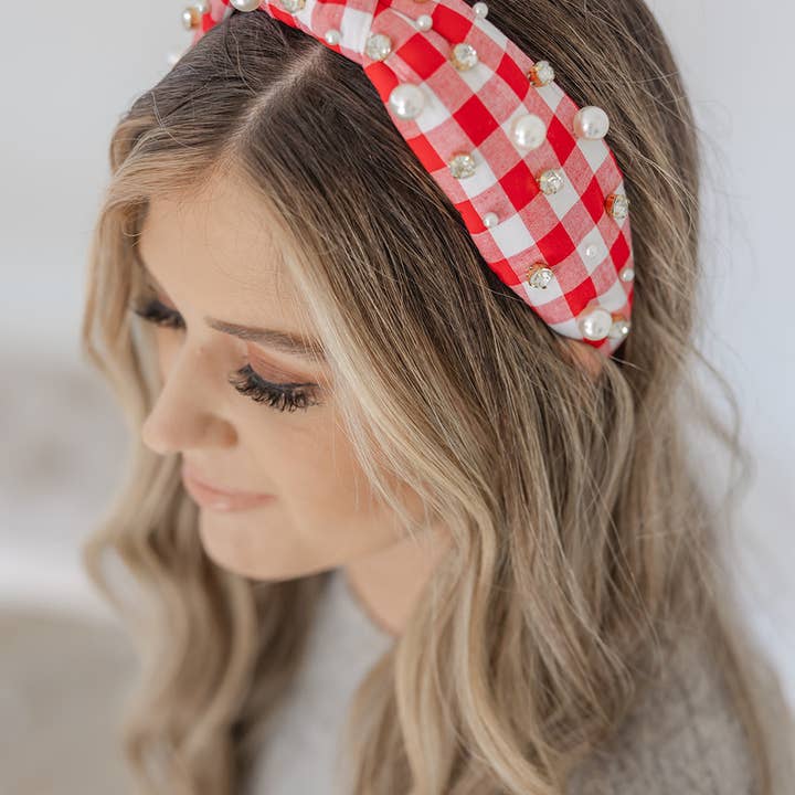 Thomas and Lee Company - Wholesale Fashion Headband - Women's - Gingham Headband with Hand-sewn Embellishments