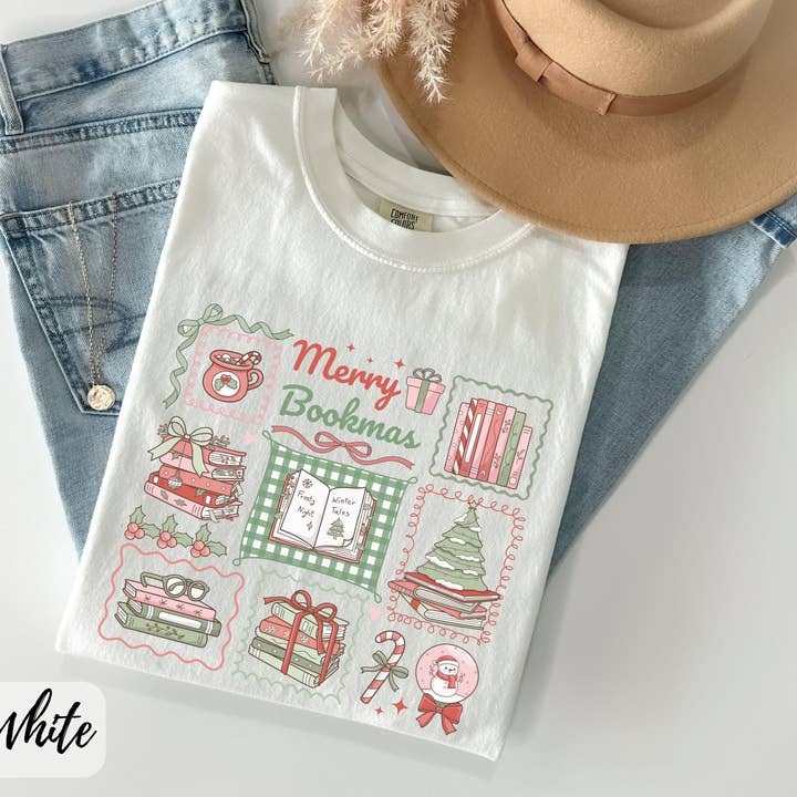 Glaime - Wholesale T-Shirt (Graphic) - Women's - Christmas Book Tee, Comfort Colors Bookish Christmas Sweater3