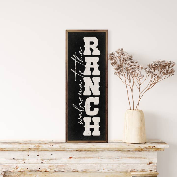Kendrick Home - Wholesale Wood Wall Art - Welcome To The Ranch Vertical Black