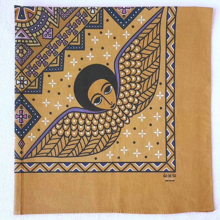 Deseta Design - Wholesale Bandana - Unisex - Mystical Afro Angels Ethiopian-Inspired Bandana - Mustard1