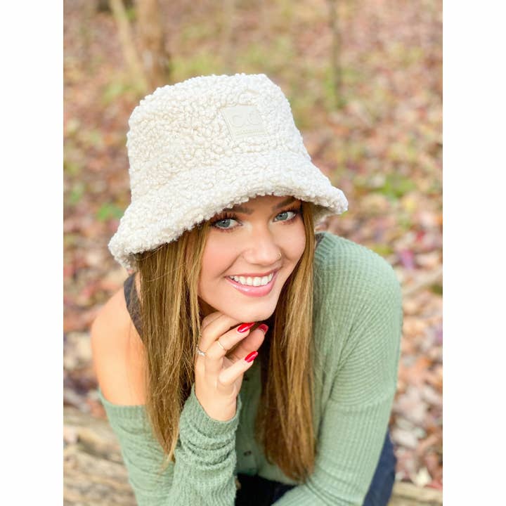 C.C Beanie - Wholesale Bucket Hat - Women's - Sherpa Bucket Hat with Rubber Patch KP008