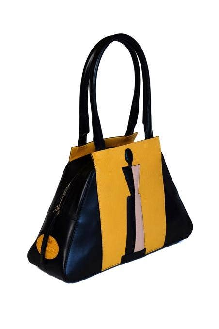 DeRosis – Großhandel Henkeltasche – Damen – ELENA Ledertasche aus glattem Kalbsleder mit Malevich-Design1