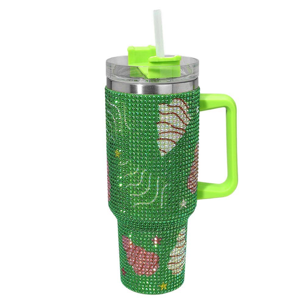 Sensibling Corp. - Vente Gourde/bouteille isotherme - Gobelet en acier inoxydable 40oz avec poignée et sapin de Noël incrusté de strass2