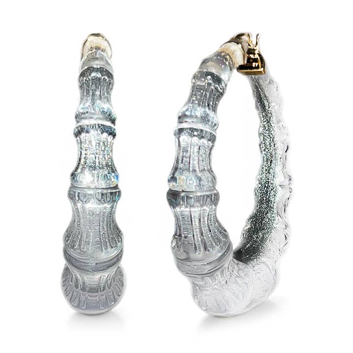 2" Illusion Bamboe Oorringen in Pixie Zilveren Glitter voor wholesale door Gold & Honey