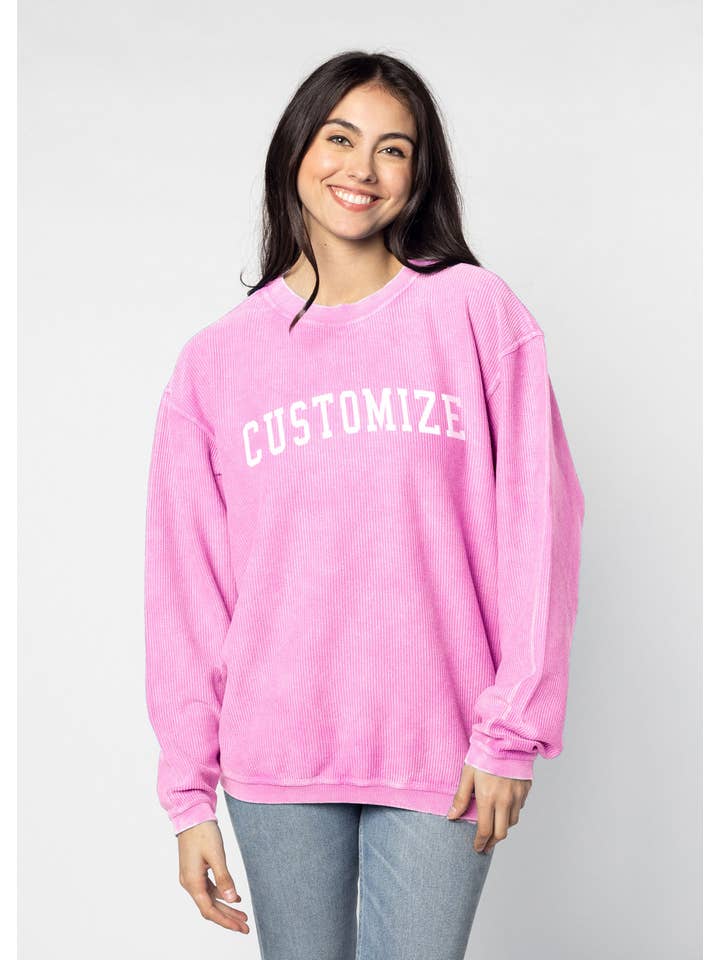 chicka-d - Wholesale Graphic Sweatshirt - Women's - The Original Custom Graphic Corded Crew, Collegiate Arc