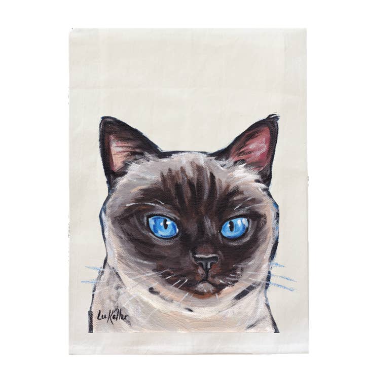 Siamese Cat Tea Towel, Cat Lover Kitchen Decor, Cat Gifts for wholesale by Hippie Hound Studios