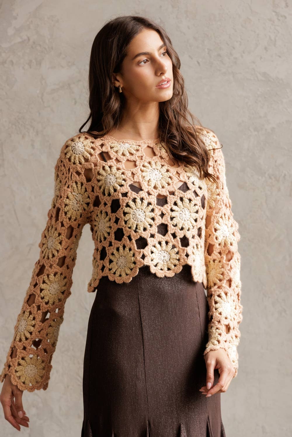 STORIA - Wholesale Knit Sweater - Women's - JT4104-1-CROCHET FLOWER LONG SLEEVE CROP TOP3