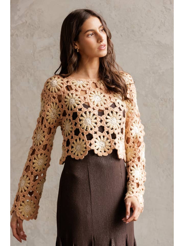 STORIA - Wholesale Knit Sweater - Women's - JT4104-1-CROCHET FLOWER LONG SLEEVE CROP TOP3