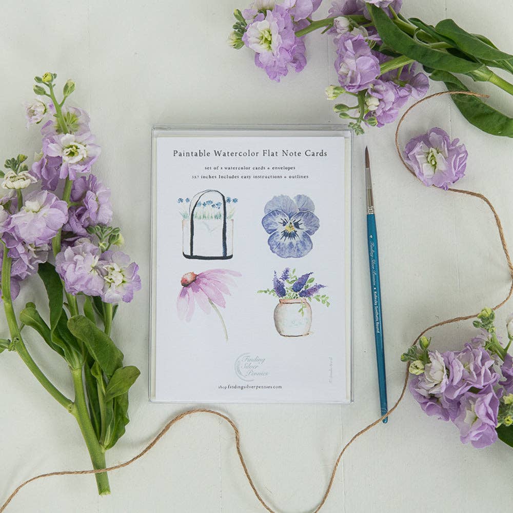 Finding Silver Pennies - Wholesale Paint Set - Paintable Watercolor Flat Note Cards Flowers | Art Kit3