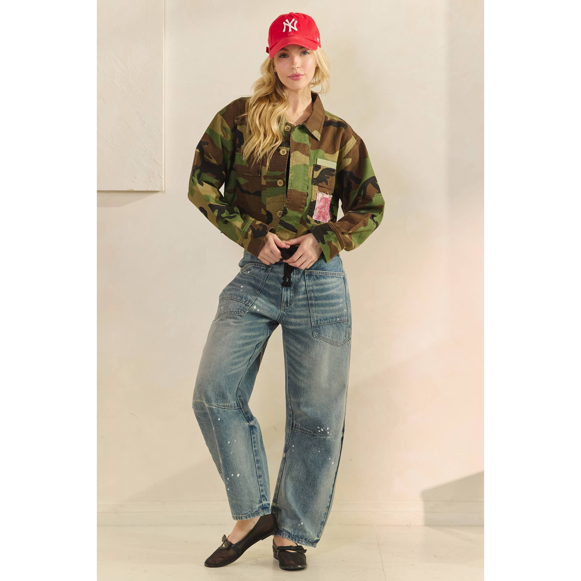 Veveret – Blusão - Mulher por atacado – Jaqueta com paetês e estampa camuflada com contraste19