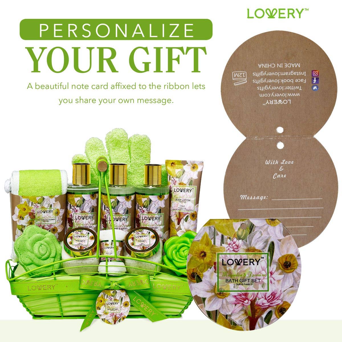 Lovery – wholesale Bath & body set – Home Spa Gift Baskets - Magnolia & Jasmine - 13pc Bath set2