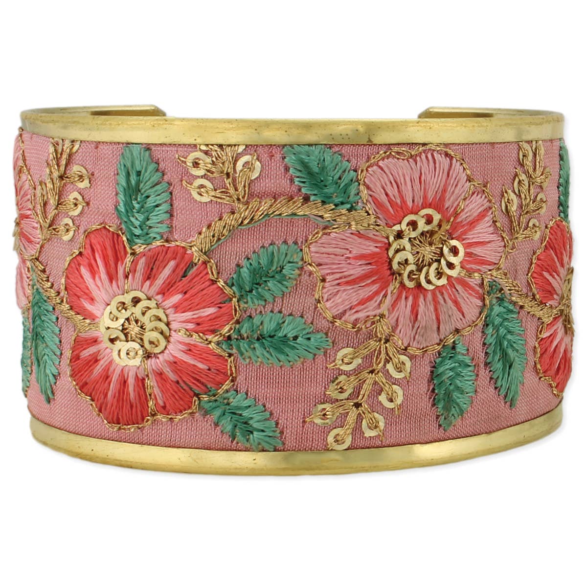 ZAD - Wholesale Cuff bracelet - Soft Pink Floral Embordered Cuff Bracelet1