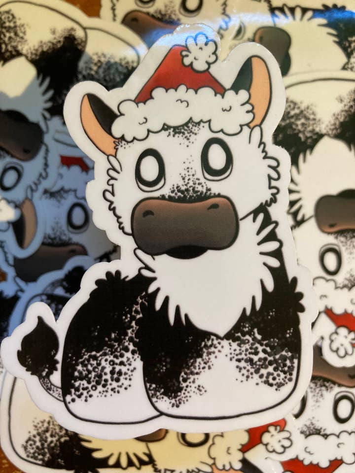 Speckled Park Santa Hat Cow klistermärke för wholesale av Stickers by Stacey