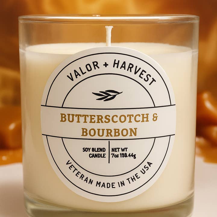 Butterscotch & Bourbon Ljus – 7 oz Soja- och Kokosvaxblandning | Valor+Harvest för wholesale av Valor+Harvest