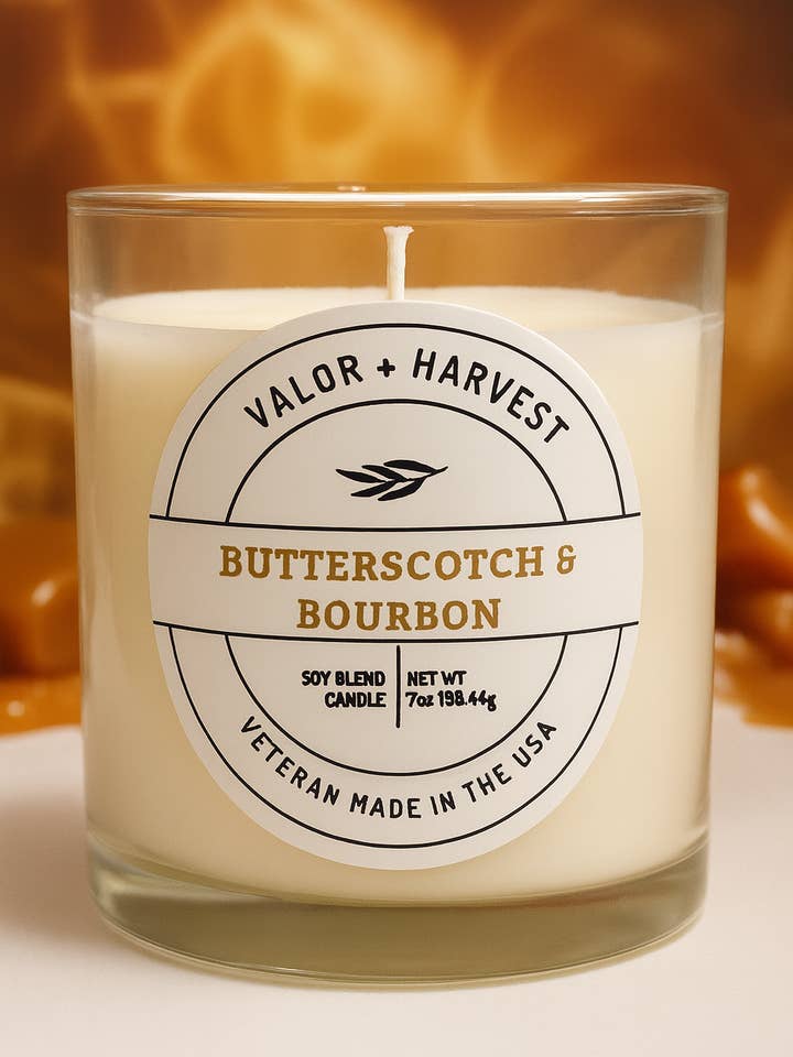 Candela al Caramello e Bourbon – Miscela di Cera di Soia e Cocco da 7 oz | Valor+Harvest per la vendita all'ingrosso da parte di Valor+Harvest