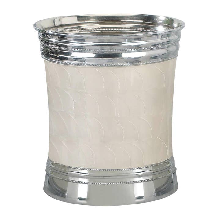 Fantasy Mother of Pearl and Stainless Steel Wastebasket for wholesale by nu steel