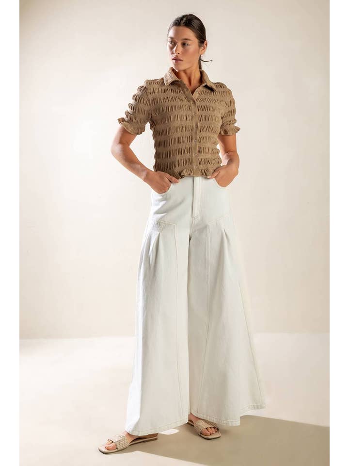 A textured woven top - FT1430 TAUPE for wholesale on Faire