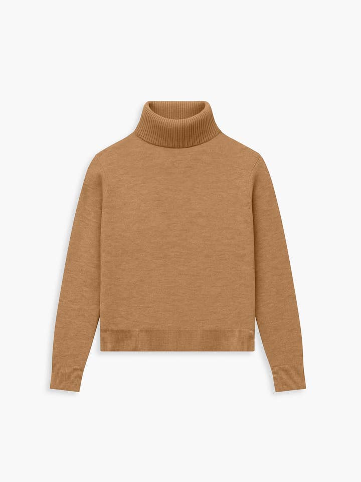 Women's Travel Merino Turtleneck - Camel for wholesale by Ministry Of Supply