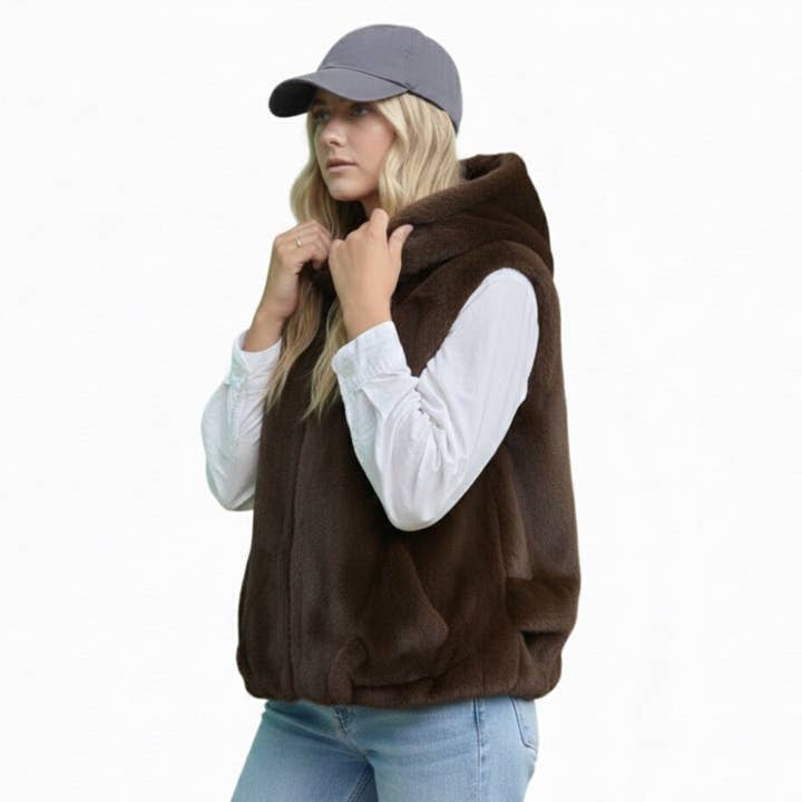 Ellison+Young - Wholesale Outerwear Vest - Women's - Real Feel Faux Mink Fur Hooded Vest6