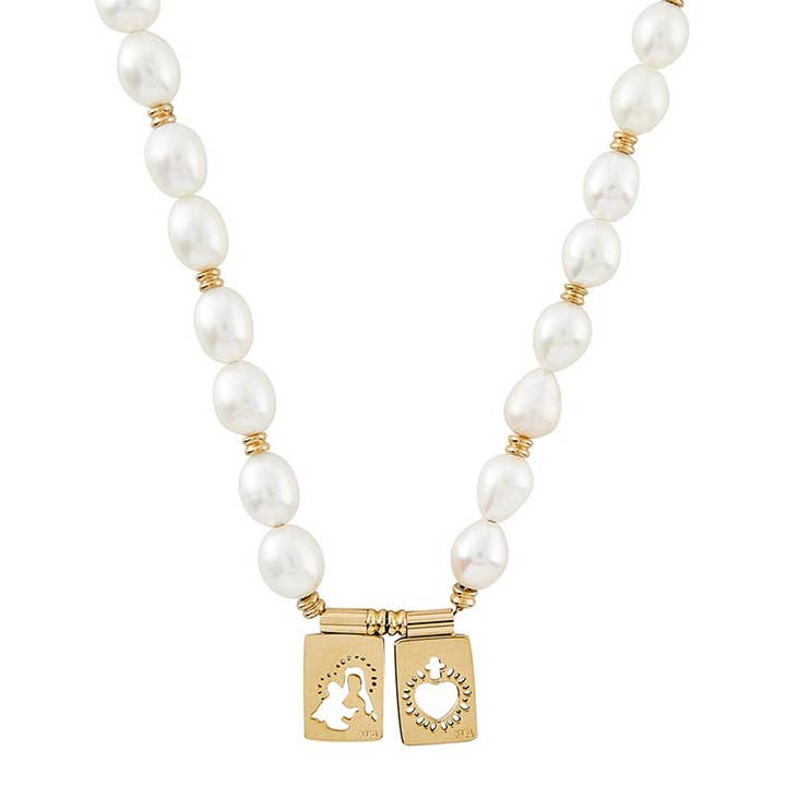 Christian Brands Catholic - Wholesale Pendant/Charm Necklace - Pearly Mother And Sacred Scapular Necklace