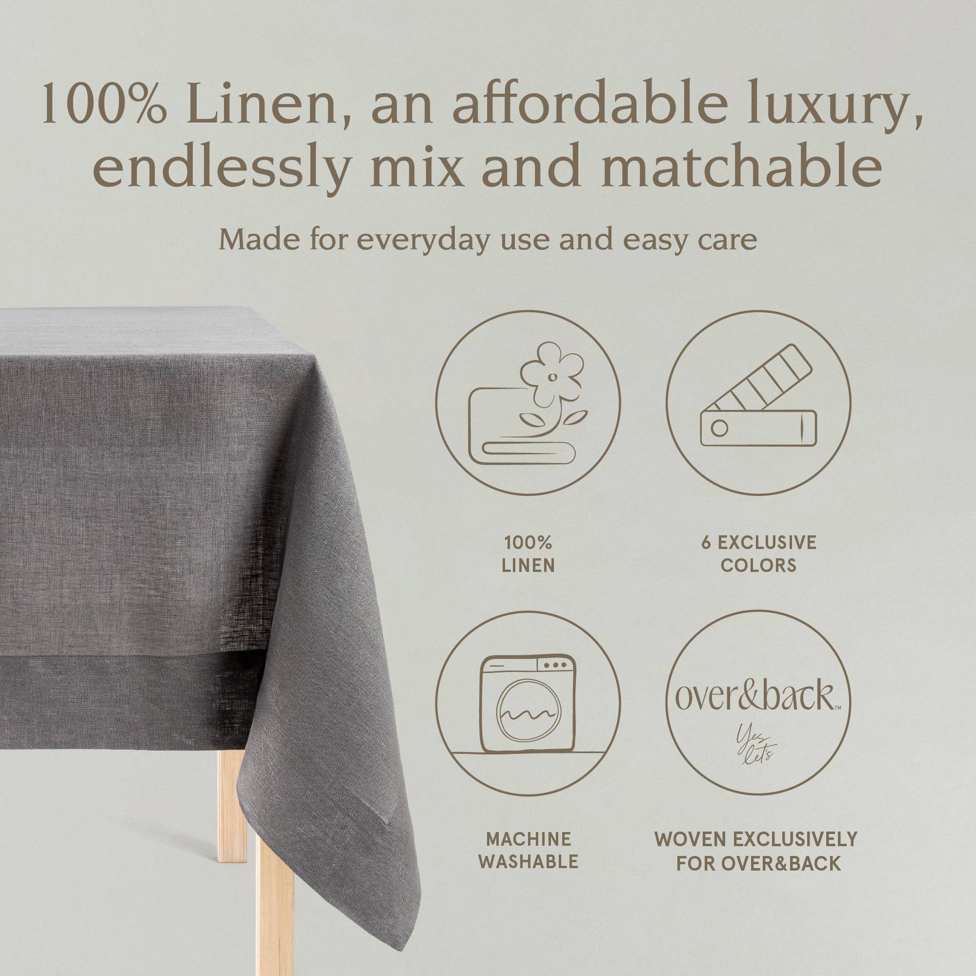 over&back - Wholesale Tablecloth - 100% Linen Tablecloth – 70x10817