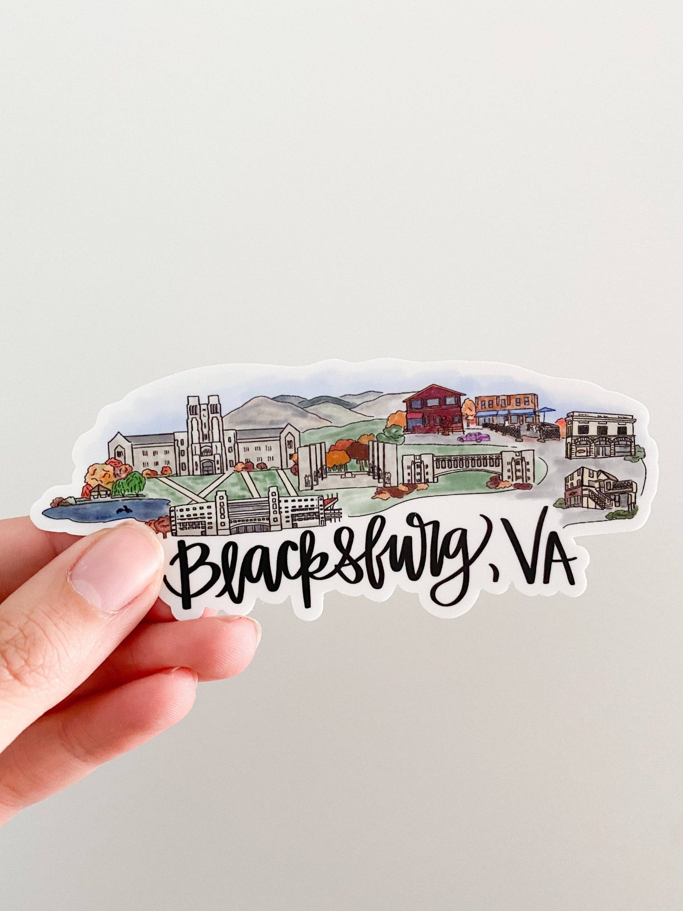 Blacksburg, VA Virginia State Skyline Aufkleber - groß 5x2 Zoll für den Großhandel von Thirteenwinks