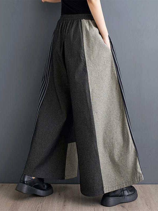 GRAY High Waisted Loose Elasticity Pockets Split-Joint Striped Pants Trousers for wholesale on Faire4