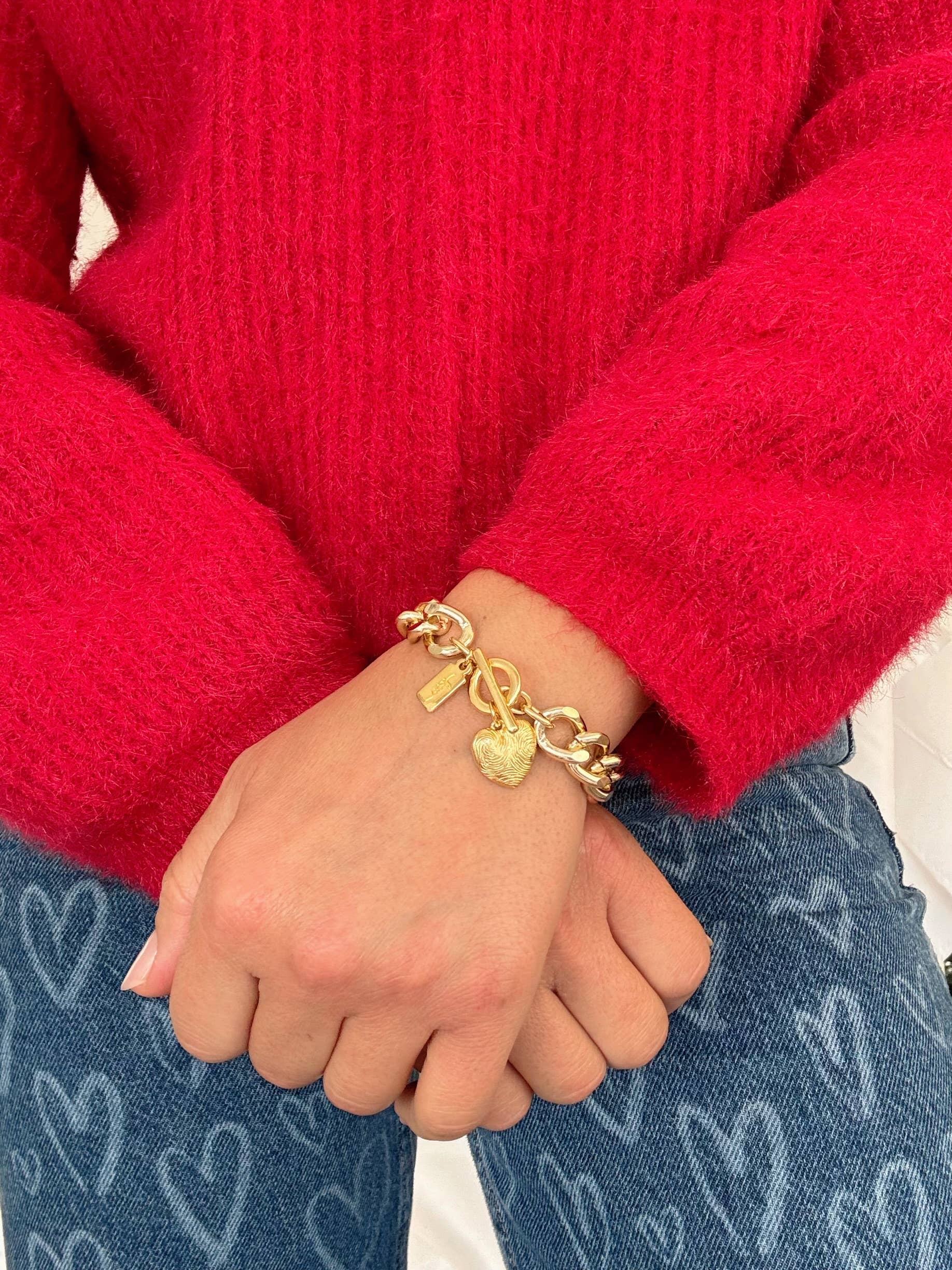 Christina Christi – Pulseira com pendente por atacado – Pulseira Dourada com Corrente Grossa, Pingente Coração e Corrente em Ouro3