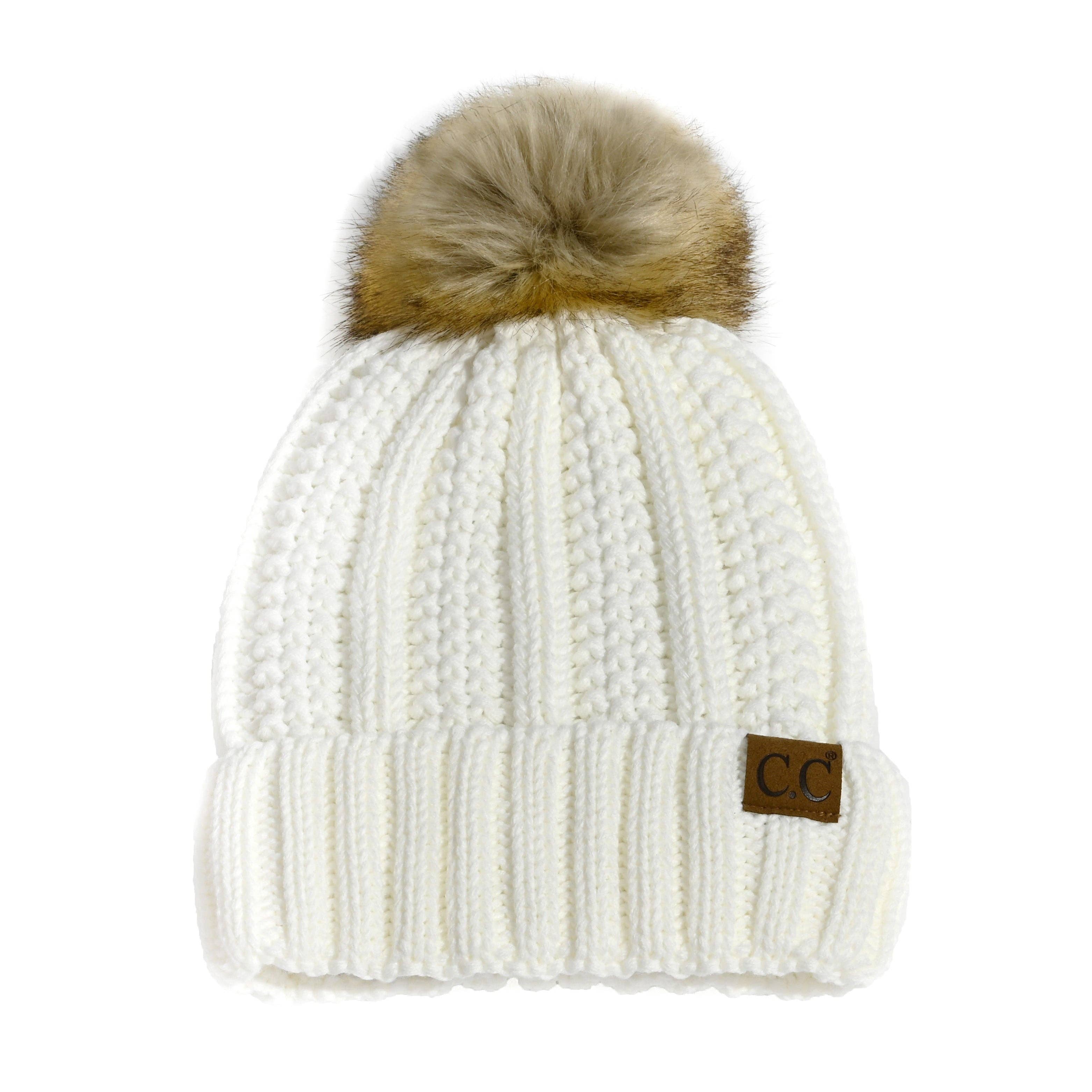 Truly Contagious – Großhandel Beanie – Damen – CC Mütze mit auffälligem Kunstpelz-Bommel (YJ-820)24