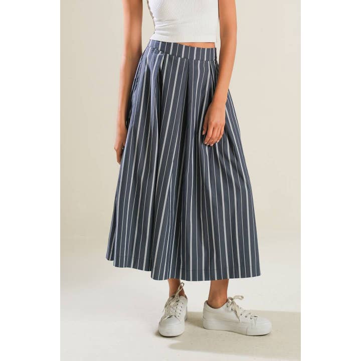 BNS - Wholesale Skirt - Women's - Striped Woven Skirt with Side Zipper and Pockets