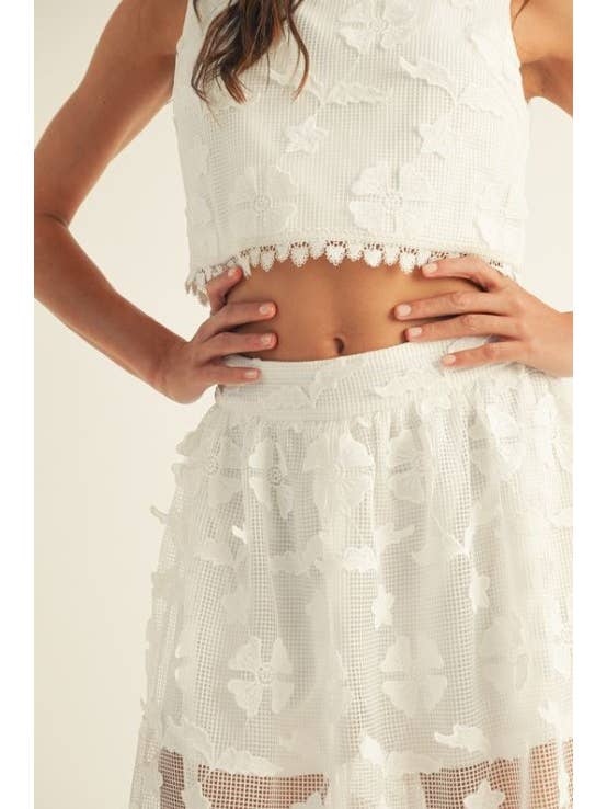 White Floral Square Neck Skirt Set for wholesale on Faire