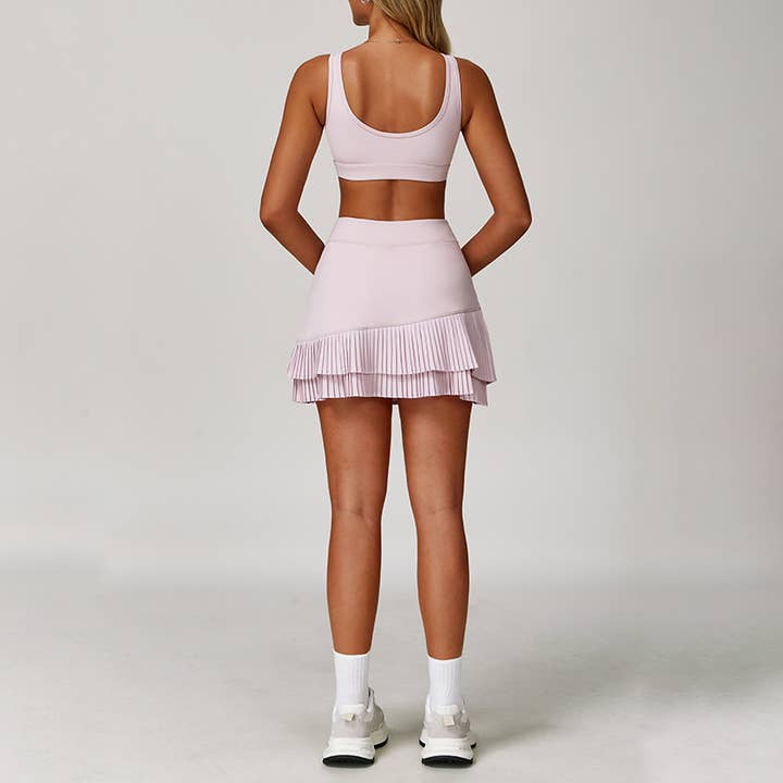 WONDERXFANS - Wholesale Activewear Set - Women's - Wide straps Sports Bra + Golf And Tennis skirts 2-Piece Set5