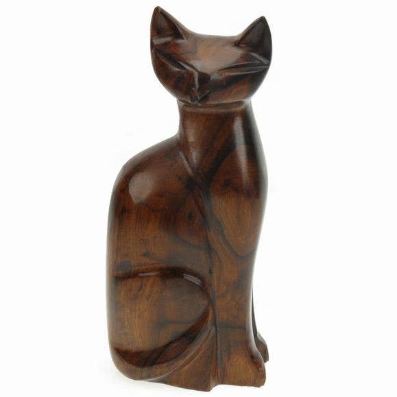Cat Sitting Ironwood Carving for wholesale by Earthview