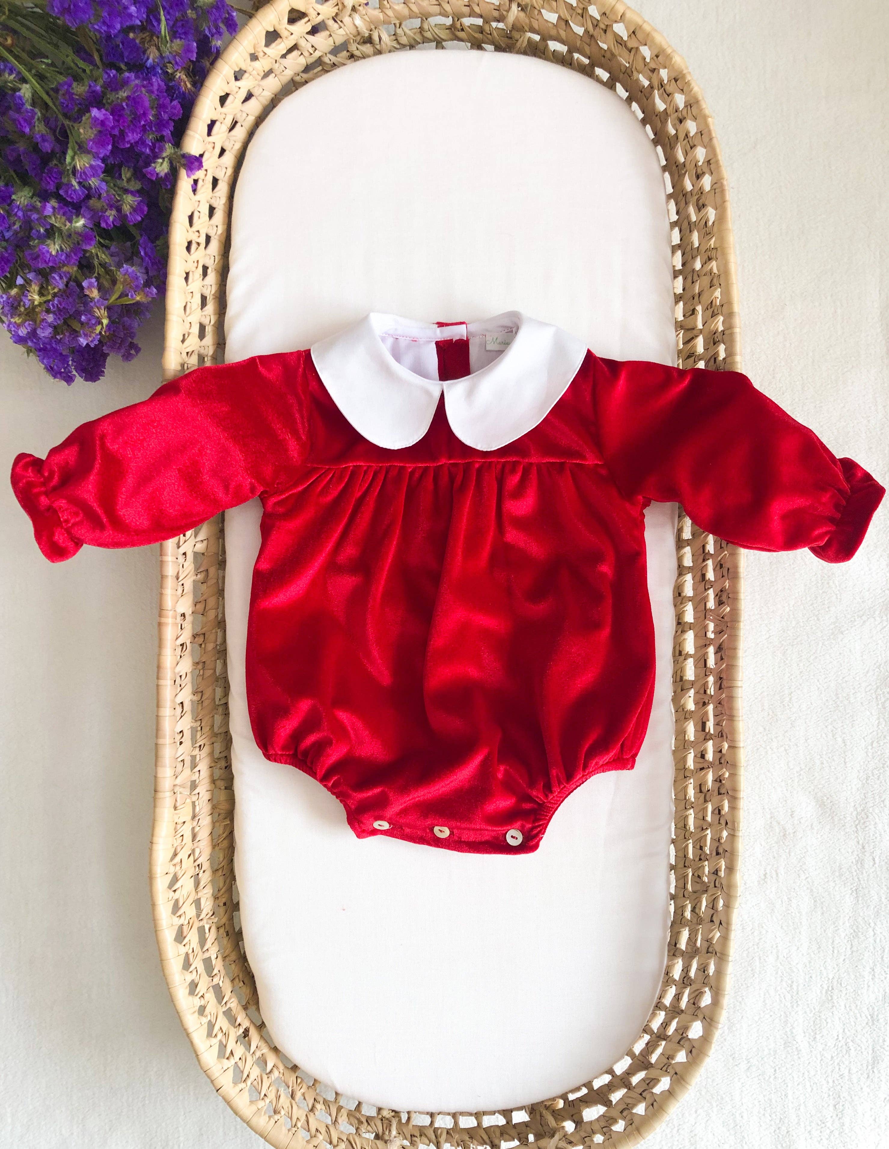 Maria Jasmim Baby & Child - Wholesale Bodysuit (Non-Footed) - Baby - Cute Red Velvet Peter Pan Collar0