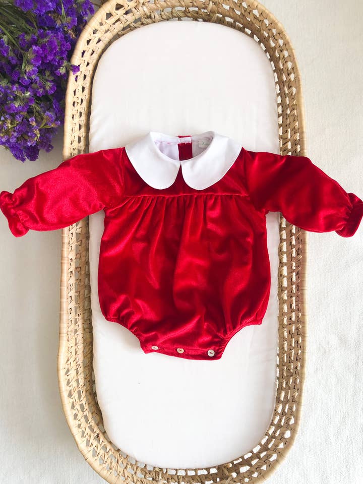 Cute Red Velvet Peter Pan Collar for wholesale by Maria Jasmim Baby & Child
