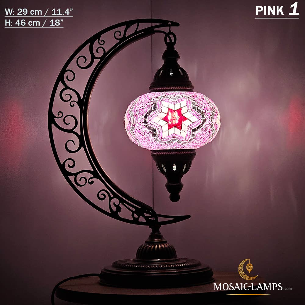 Mosaic Lamps - Wholesale Accent/Desk Lamp - 10+ Colors - Moroccan Moon Table Lamp, Arc, Murano Crescent53