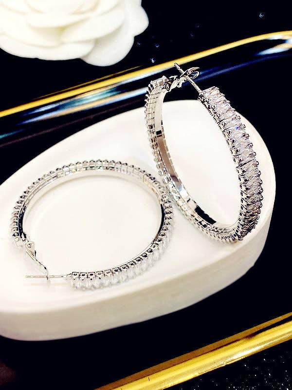 Brincos de Argola com Zircónia Cúbica E8034 por atacado de Ole