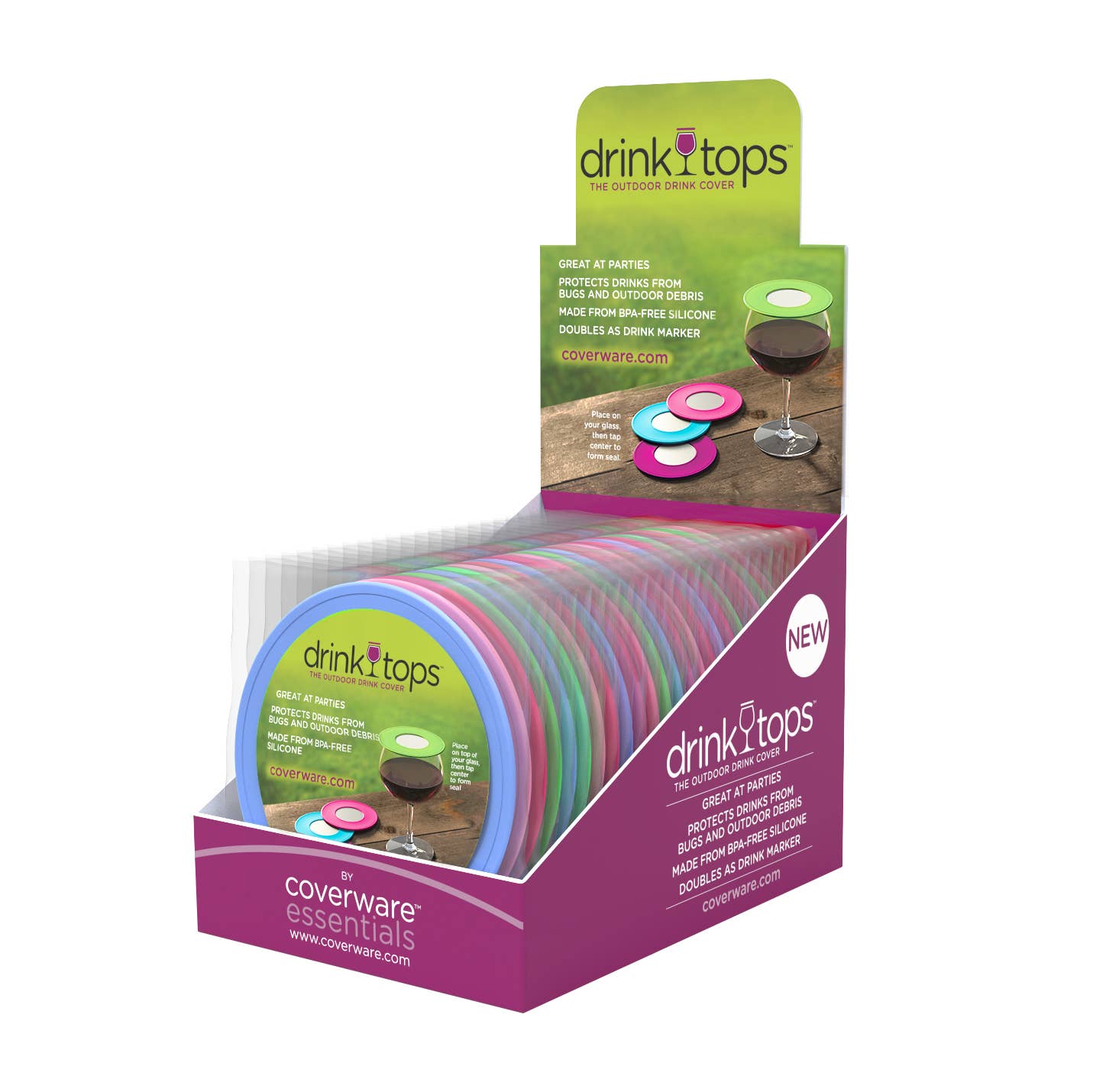 Drink Tops™ - Wholesale Drink Lids - VENTILATED Wine Glass Covers - 40 SINGLES in CDU1